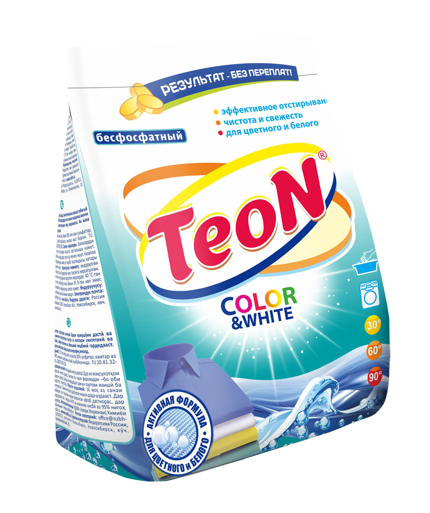 Стиральный порошок Teon Color&White, для белых и цветных вещей, 350г ...