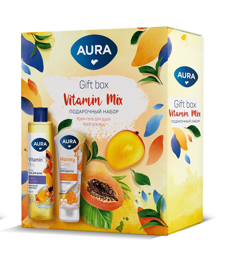 AURA Подарочный набор VITAMIN MIX Гель для душа Манго и папайя 250мл ...