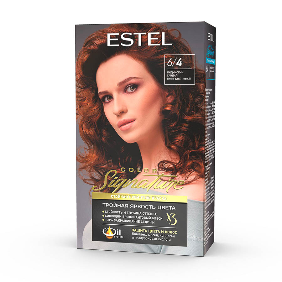 Стойкая крем-гель краска для волос Estel Signature, 6/4 Индийский ...