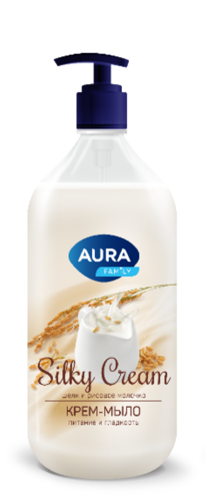 AURA Крем-мыло Шелк и рисовое молочко Silky Cream флакон/дозатор 1000мл ...