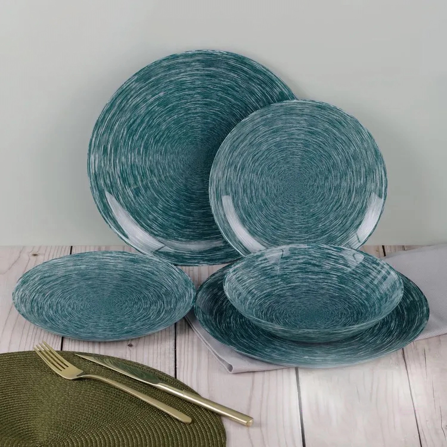 Набор столовой посуды Luminarc Brushmania Metallic Green, 12 предметов ...