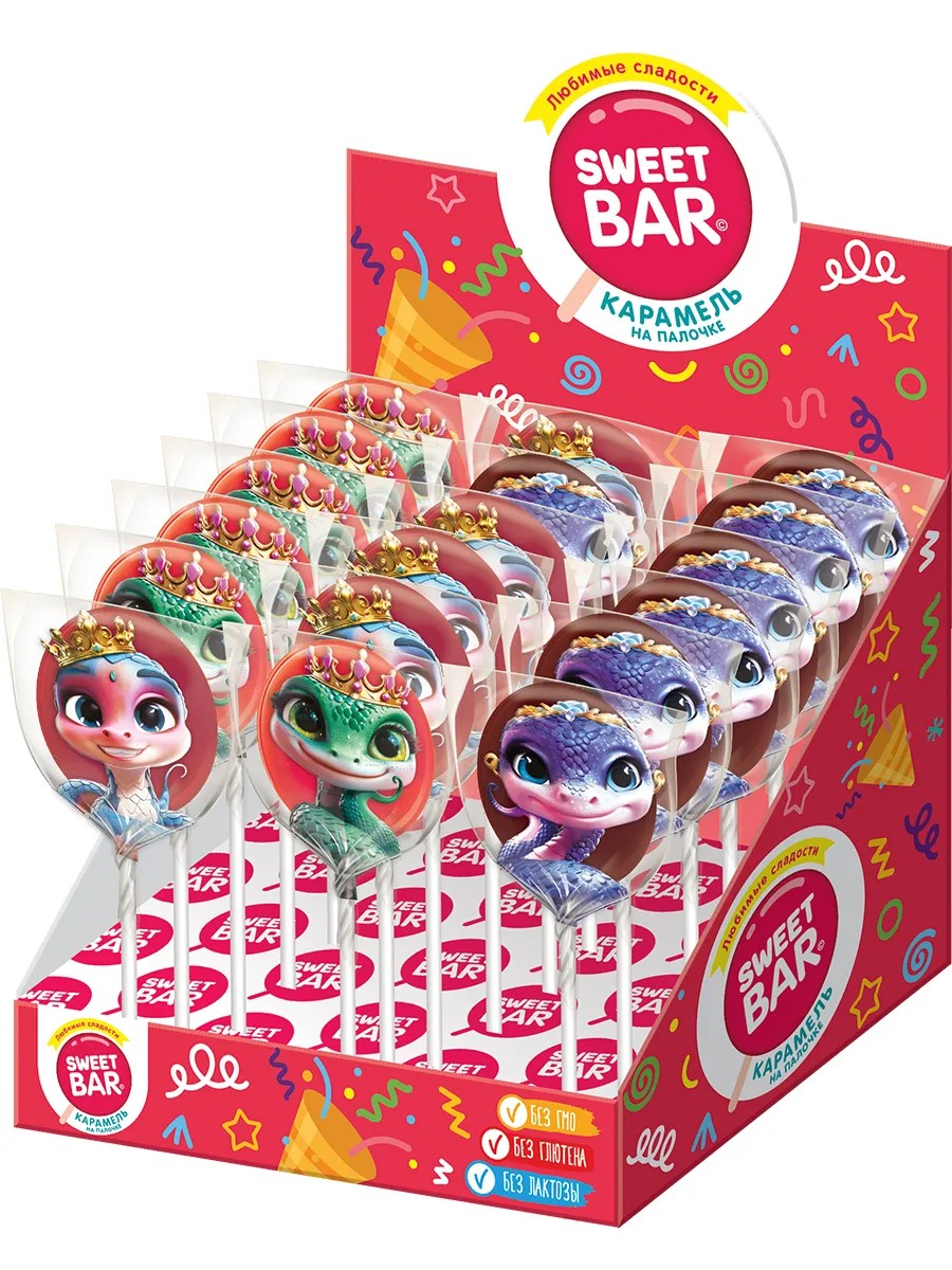 Карамель фигурная на палочке Sweet Bar Символ 2025 Змейки, 15 г, 1 шт ...