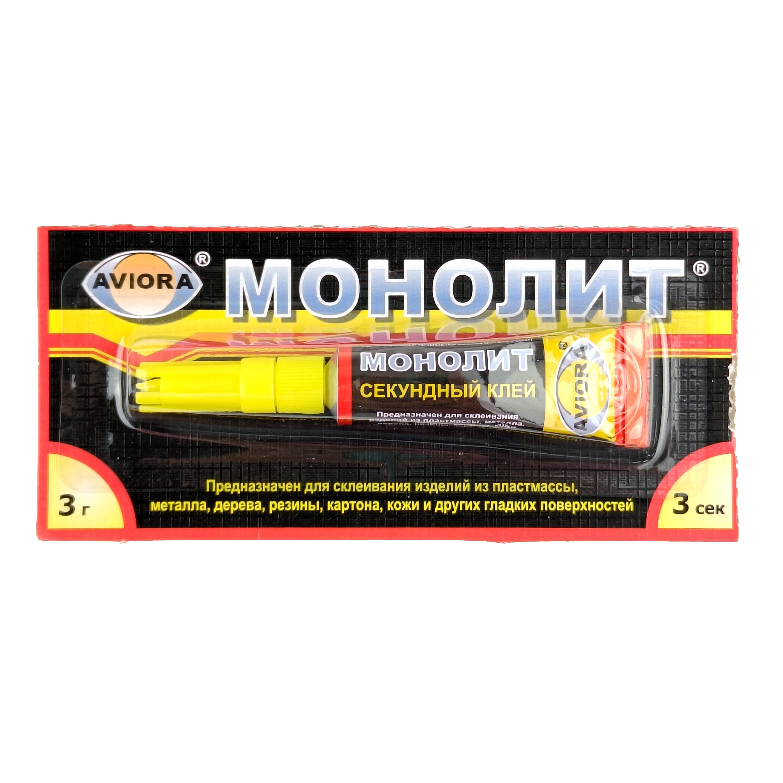 Клей секундый Aviora Монолит, с пластиковой иглой, на блистере, 3 г ...