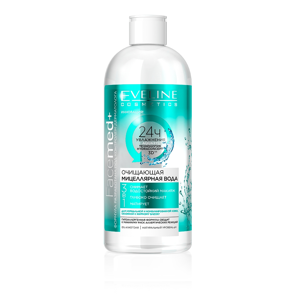 Очищающая мицеллярная вода Eveline Cosmetics 3в1 Facemed+, 400мл ...