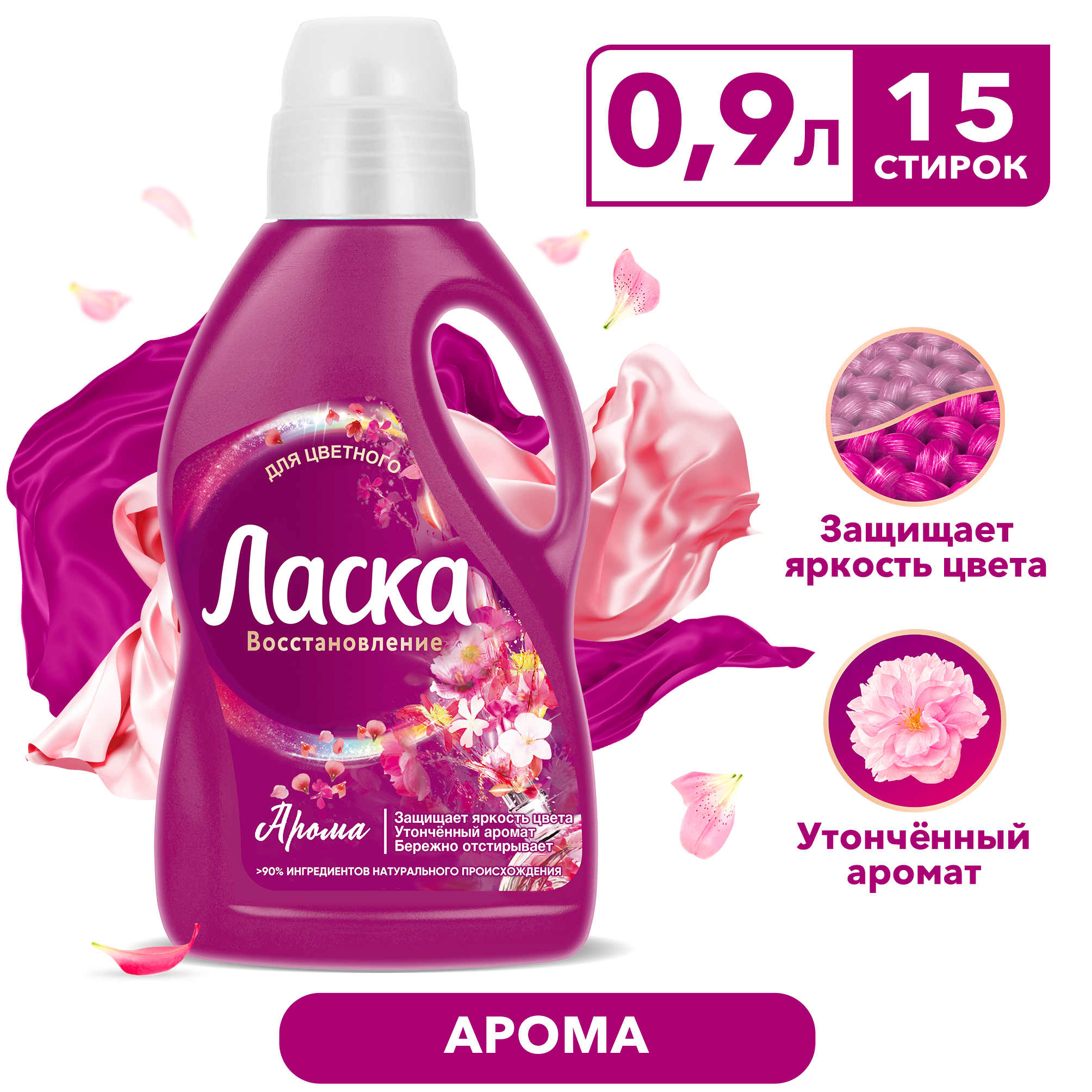 Гель для стирки Ласка Арома-уход, жидкое средство для стирки 0,9л (15 ...