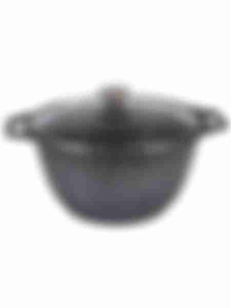 Кастрюля Kukmara Marble Induction, 3л, стеклянная крышка, индукционная, цвет: темный мрамор